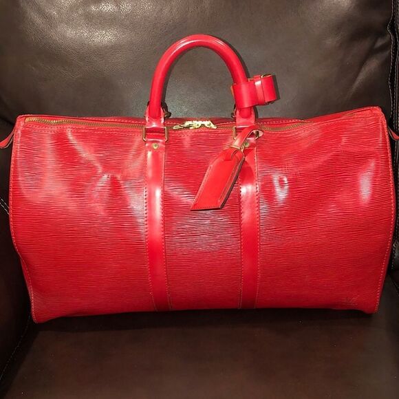 LOUIS VUITTON Red Epi KeepAll LV 45 Boston Weekend Travel Bag Duffle Tote VI0925 - Picture 1 of 17